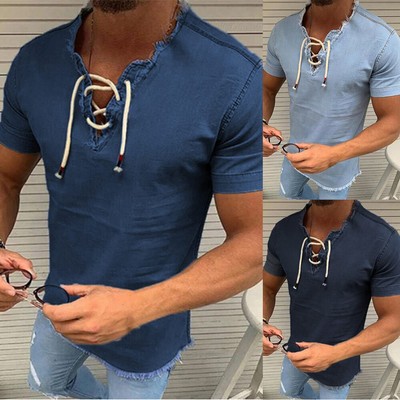 Herren Massiv Kurzärmelig Tiefer TShirt Basic TShirt Slim Fit Fitness Top