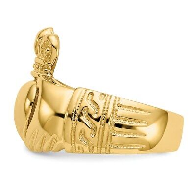 Pre-owned Superdealsforeverything Real 14kt Yellow Gold Polished Domed Claddagh Ring S:8