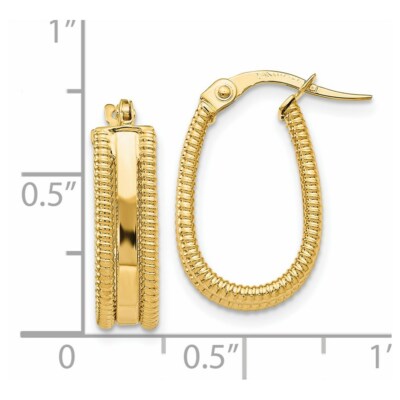 Pre-owned Superdealsforeverything Real 14kt Yellow Gold Polished Textured Oval Hoop Earrings