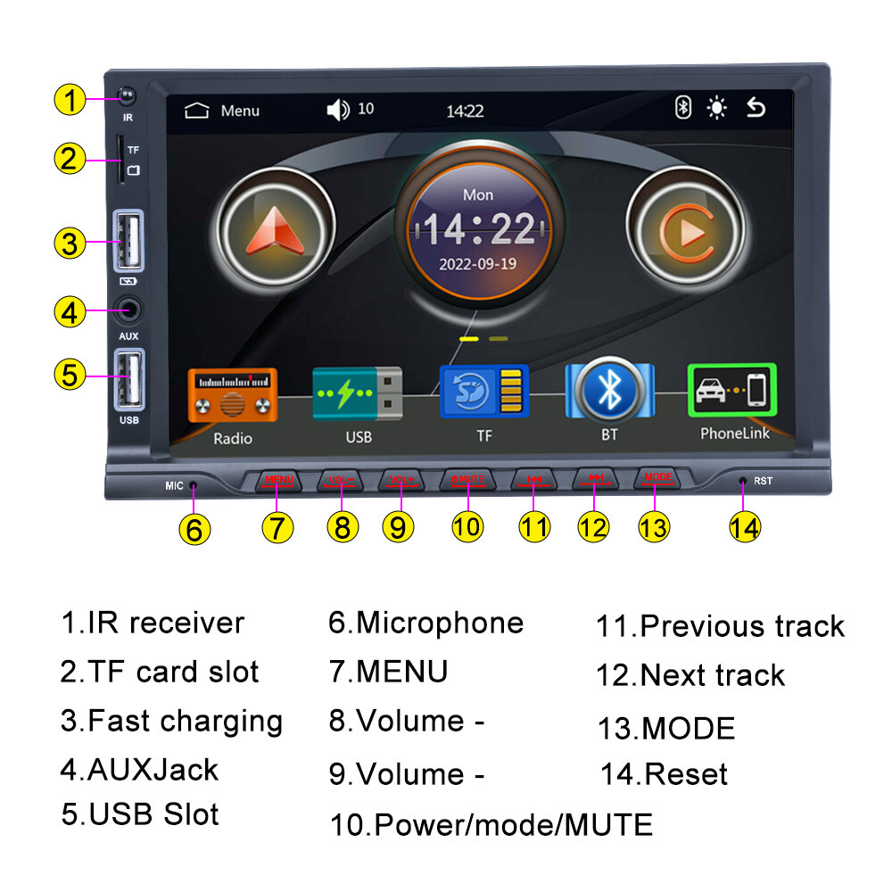 Single 1DIN 7" Car MP5 Player Carplay Touch Screen BT USB AM/FM/RDS Radio Stereo
