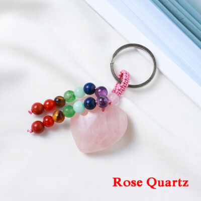 Gemstone Love Heart 7 Chakra Beads Tassel Healing Keychain Bag Charm Pendant USA