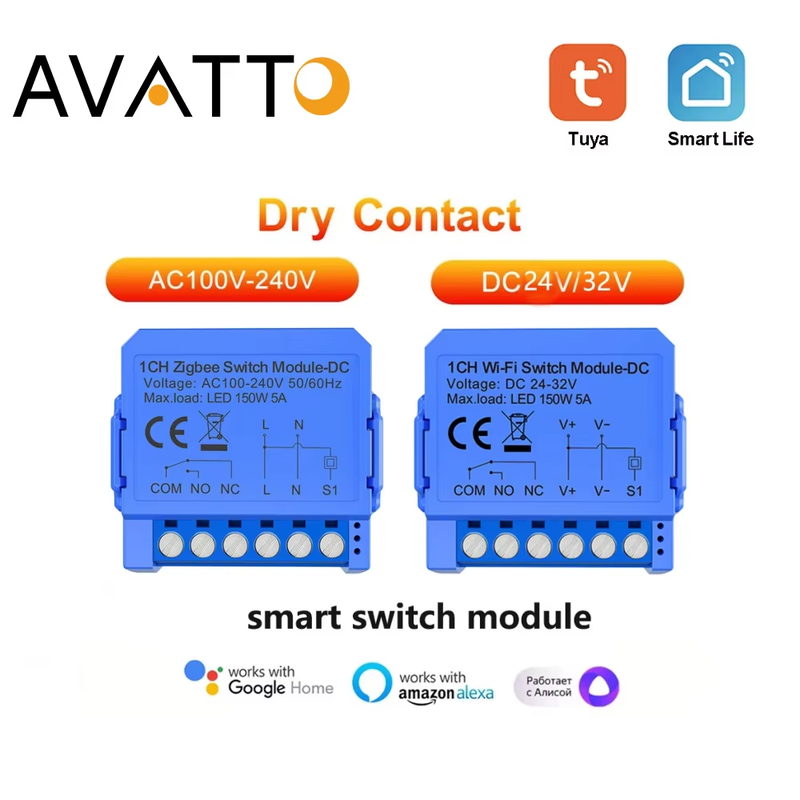 Tuya WIFI/ZigBee Dry Contact Smart Light Switch Module Smart DrY Breaker Relay D