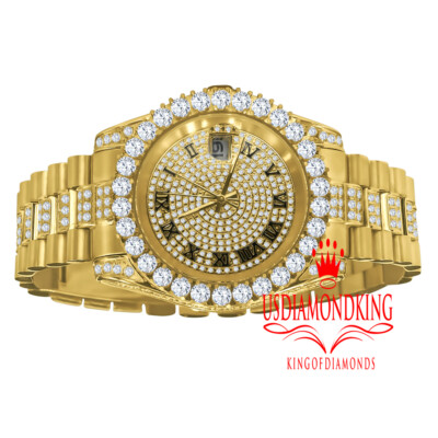 Pre-owned Usdiamondking 18k Yellow Gold Solid Stainless Steel Simulated Diamonds Presidential Watch 41mm