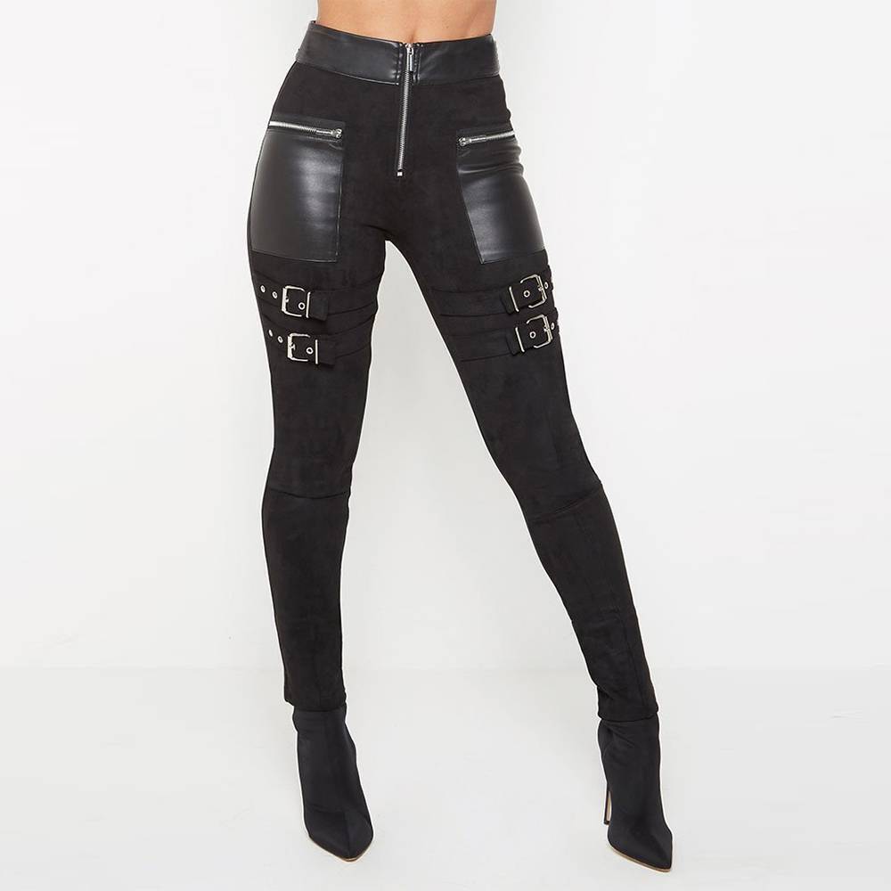 US Women Steampunk Gothic High Waist Retro Pants PU Leather Leggings Trousers