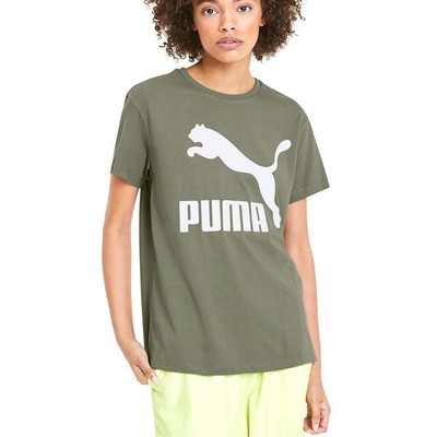 

Puma Classics Logo Футболка с круглым вырезом и коротким рукавом Женская зеленая спортивная повседневная футболка, Зеленый