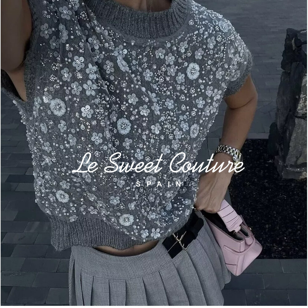 ZARA WOMAN NWT FW24 GRAY BEADED KNIT VEST 8146/103 | eBay