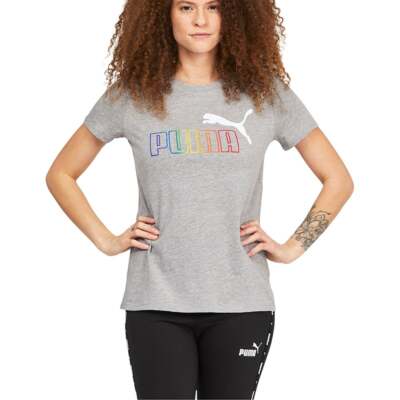 

Puma Rainbow #1 Logo Футболка с круглым вырезом и коротким рукавом женская серая спортивная повседневная, Grey