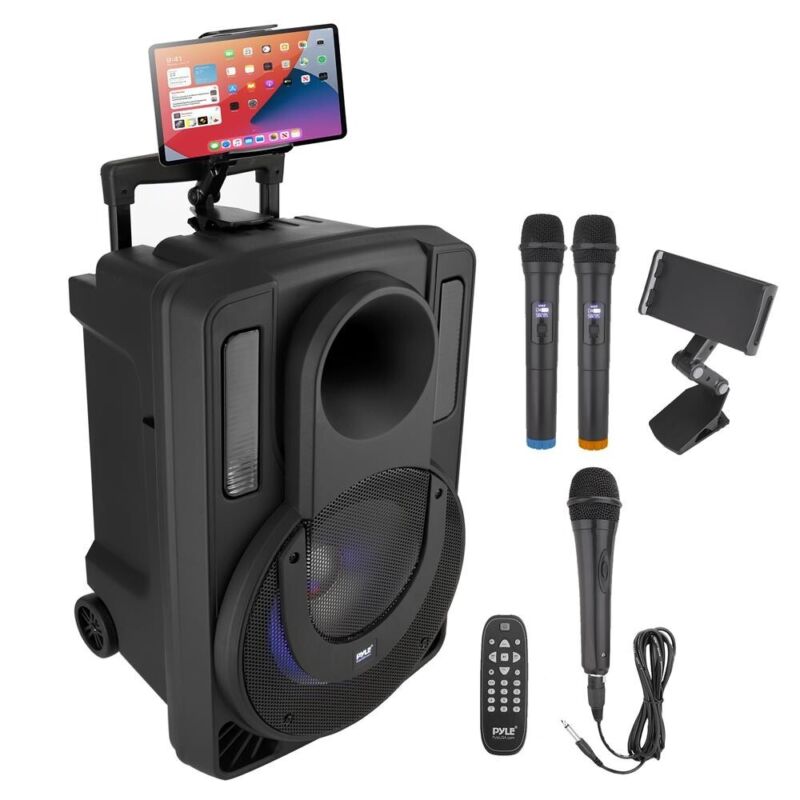 Pyle 12in Bluetooth Portable PA Speaker & Karaoke Party Audio Speaker w/ 2 Mics