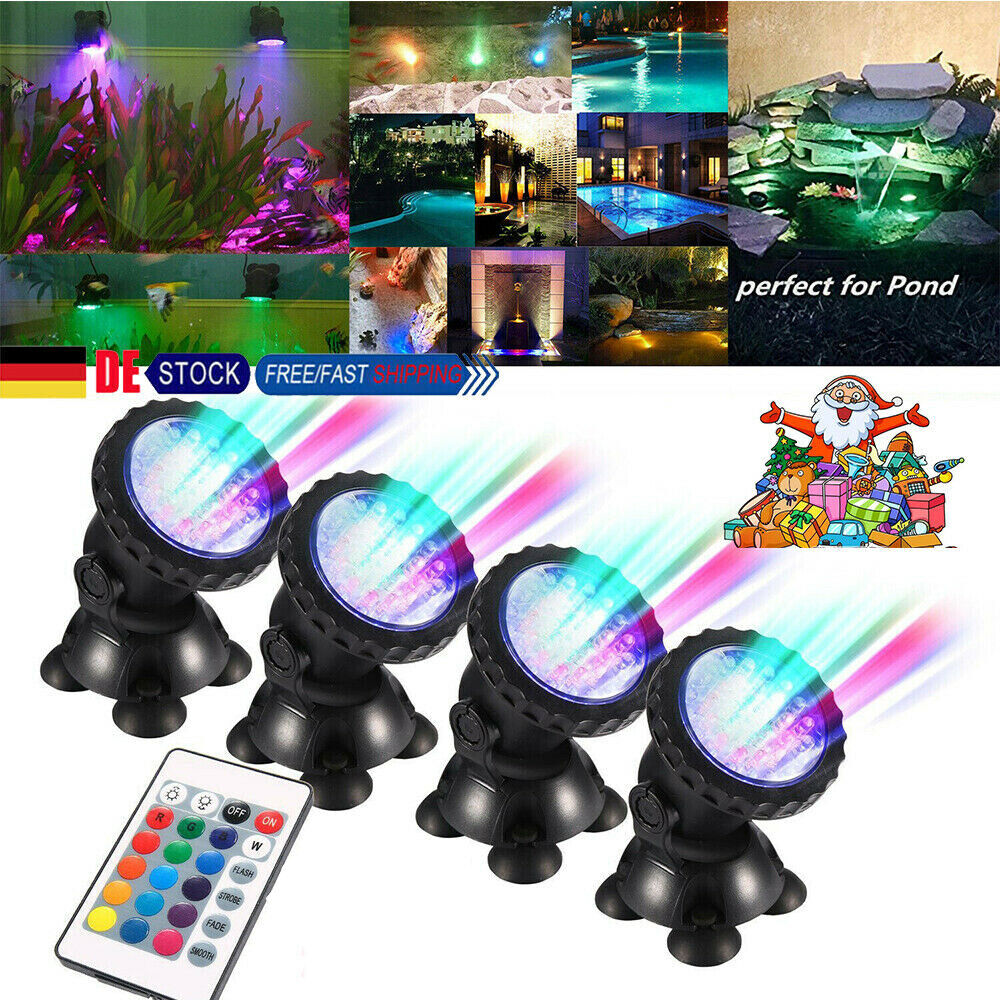 4x LED RGB Aquarium Unterwasser Tauch Pool Licht Teich Lampe Beleuchtung Garten