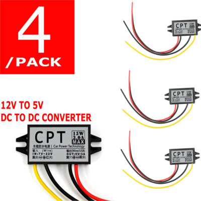 4Pcs 3A 15W Waterproof DC-DC Converter 12V Step Down to 5V Power Supply Module
