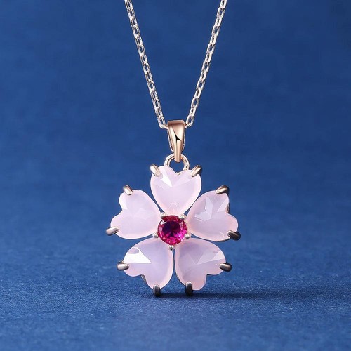 Pink Flower Geometric Bridal Wedding Necklace Brass Acrylic Jewelry