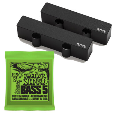 EMG J5 Set Active 5-String Jazz Bass Pickup Set-Black & Set of Ernie Ball 2836