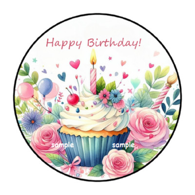 30 HAPPY BIRTHDAY CUPCAKE ENVELOPE SEALS STICKERS LABELS TAGS 1.5'' ROUND FLORAL