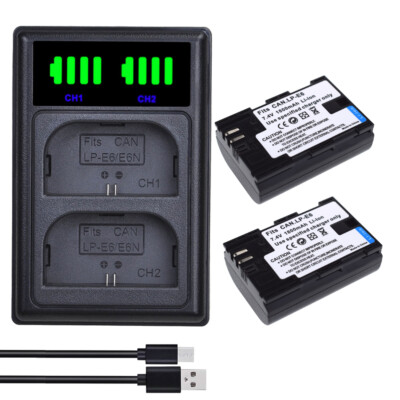 2XLP-E6N Battery+charger for Canon EOS 5D Mark II III 70D 60D 80D 5D 6D 7D LP-E6