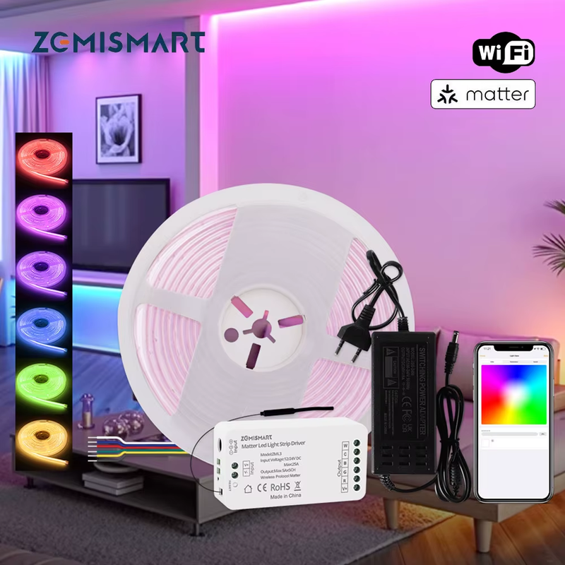 Matter LED Light Strip Driver COB RGBCCT 16W High Density Flexible Tape IP65 Wor