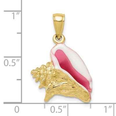 Pre-owned Superdealsforeverything Real 10k Yellow Gold Polished 3d Pink & White Enameled Conch Shell Pendant