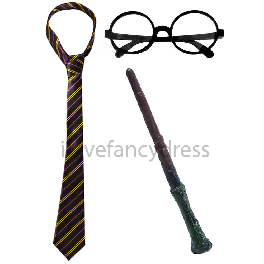 Cravate à rayures lunettes rondes et wand assistant Costume Robe Fantaisie Kit Halloween