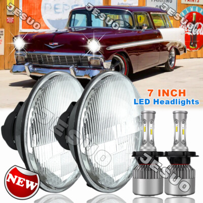 Pair 7'' Inch Round LED Headlights Hi/Lo Sealed Beam for Chevy Bel Air 1955-1957
