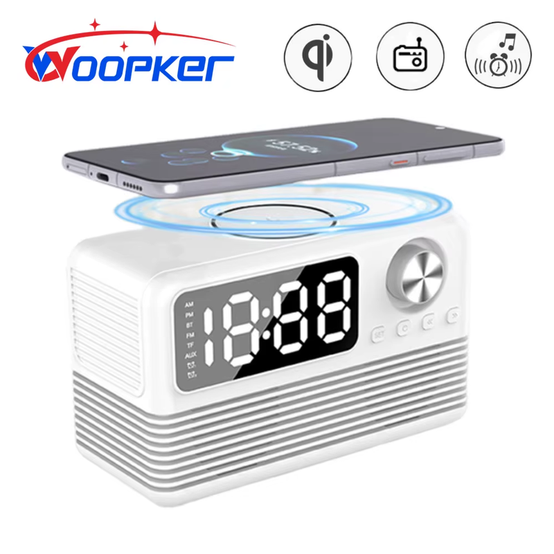 Wireless Charger Radio Time Alarm Clock LED Digital 15W Fast Charging Dock Stati