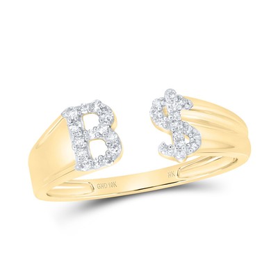B Initial 10K Yellow Gold Ladies Ring Diamond Initial Dollar Sign 1/8 Cttw