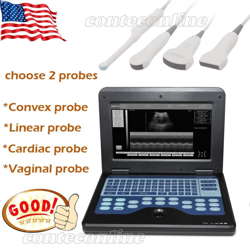 Contec Cms600p2 Portable Laptop Digital Ultrasound Scanner Machine With 2 Probes