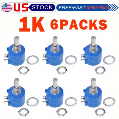2/4/6Pcs 10-100K Ohm 3590S Rotary Wirewound Precision Potentiometer Pot 10-Turn