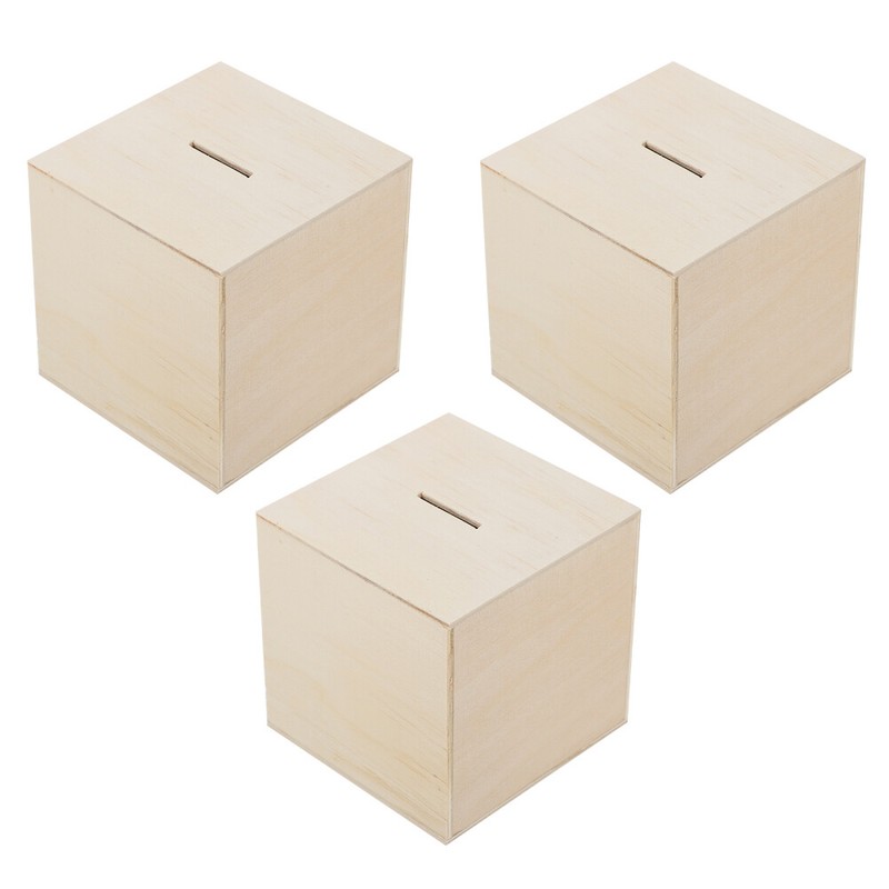 3 Pcs Wooden Saving Bank DIY Tip Kids Storage Organizer