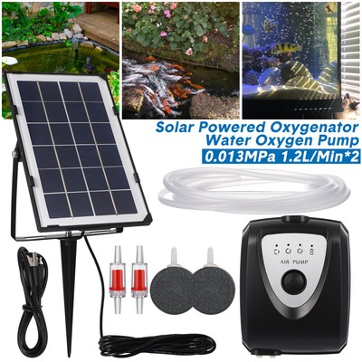 Solar Power w/ 2 Air Stone Aerator Pond Water Oxygenator Oxygen Air Pump Fish