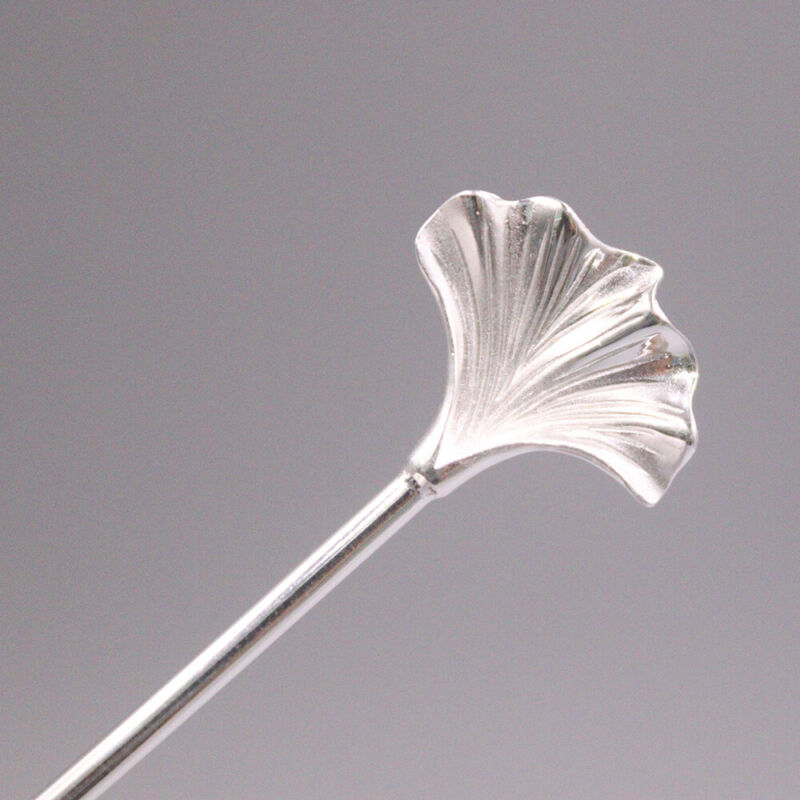Real 999 Fine Silver Leaf Simple Hair Pin Oriental Culture 5.43" Long