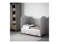 Baby Cot Wooden Bed IKEA mattress grey with storage 60 x 120 