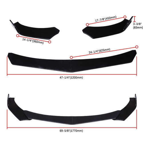 For Dodge Ram 1500 Gloss Black Front Bumper Lip Splitter + Splitter Rod Body Kit
