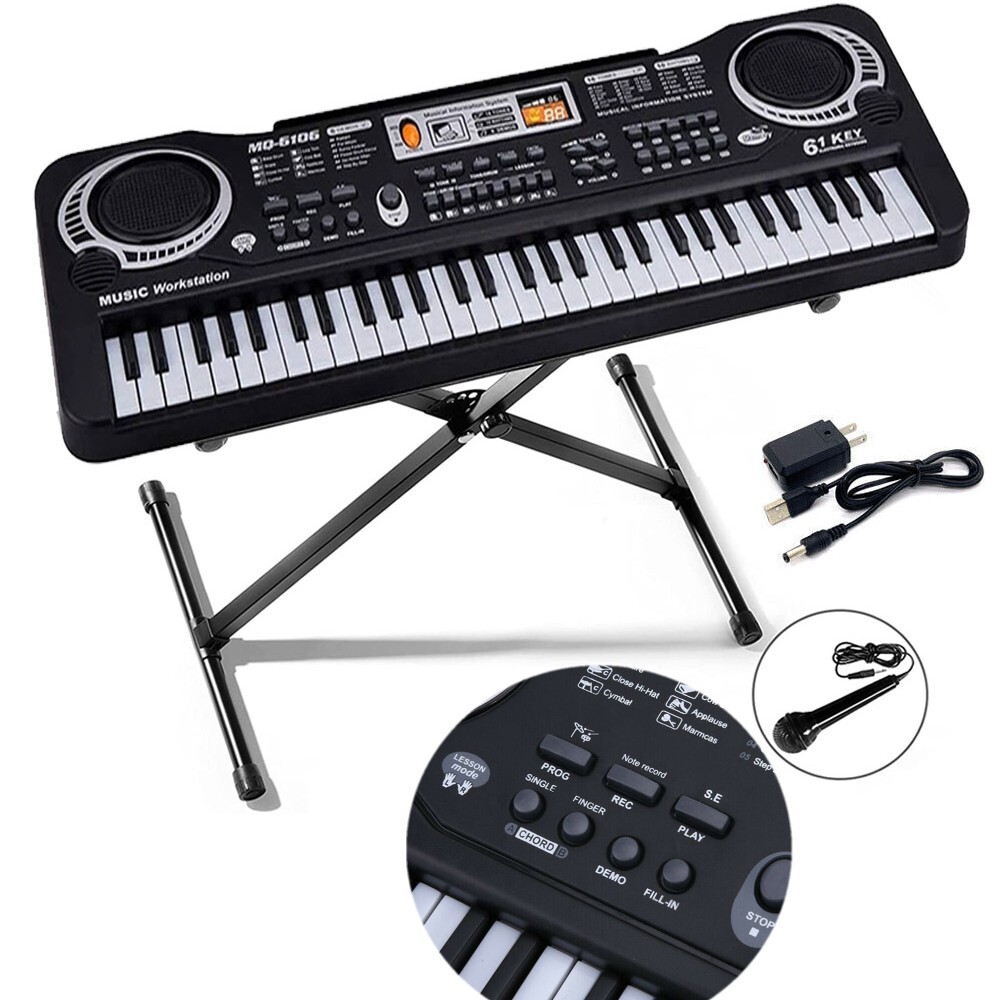 61 Key Music Electronic Keyboard Electric Digital Piano Organ with Stand Kids
