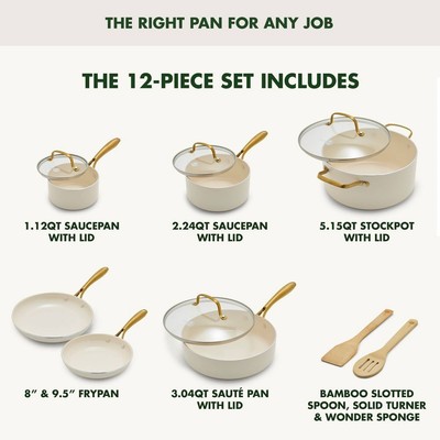 GreenPan Studio 12pc Aluminum Ceramic Nonstick Cookware Set Linen