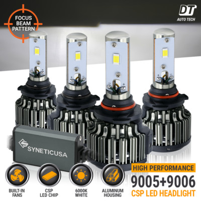 Syneticusa 9005+9006 LED Combo Headlight Kit Light Bulb Hi Low Beam 24000lm