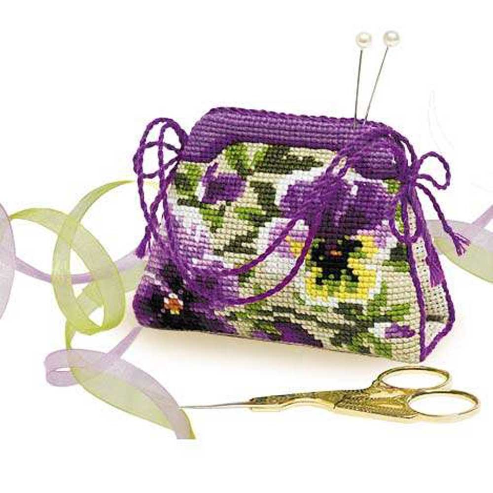 Riolis counted cross stitch Kit Pansy Pincushion, DIY