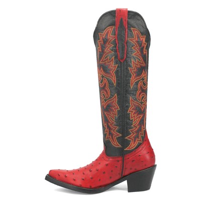 Pre-owned Dingo Selene Ostrich Print Snip Toe Cowboy Womens Red Casual Boots Di220-600