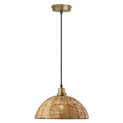 River of Goods Loretta 1-Light Gold with Tan Rattan and Black Metal Shade