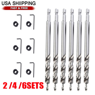 2/4/6Sets 9.5mm Hex Twist Step Drill Bit for Pocket Hole Drill Jig Guide Kit USA
