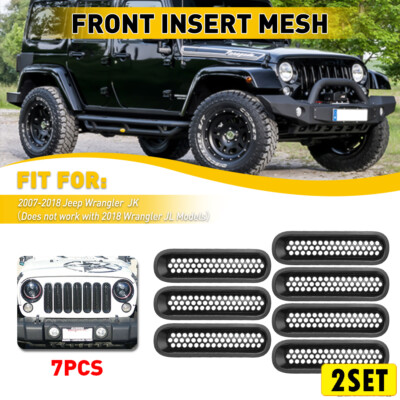 2Set Mesh Front Grille Inserts Headlight & Cover Accessories For Wrangler J