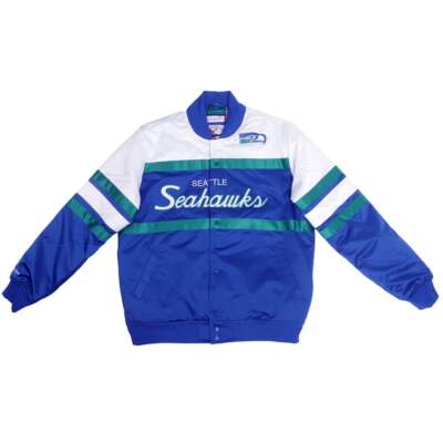

Mitchell - Ness Special Script Heavyweight Satin Football Jacket Mens Blue Casua, Синий, Mitchell - Ness Special Script Heavyweight Satin Football Jacket