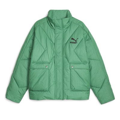 Pre-owned Puma Luxe Sport T7 Full Zip Bomber Jacket Womens Green Casual Athletic Outerwear