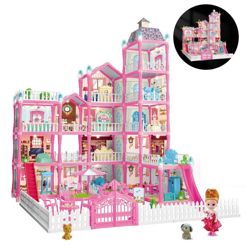Dollhouse for Girls, Pretend Toy Doll House with Lights 14 Stories Princess Gift