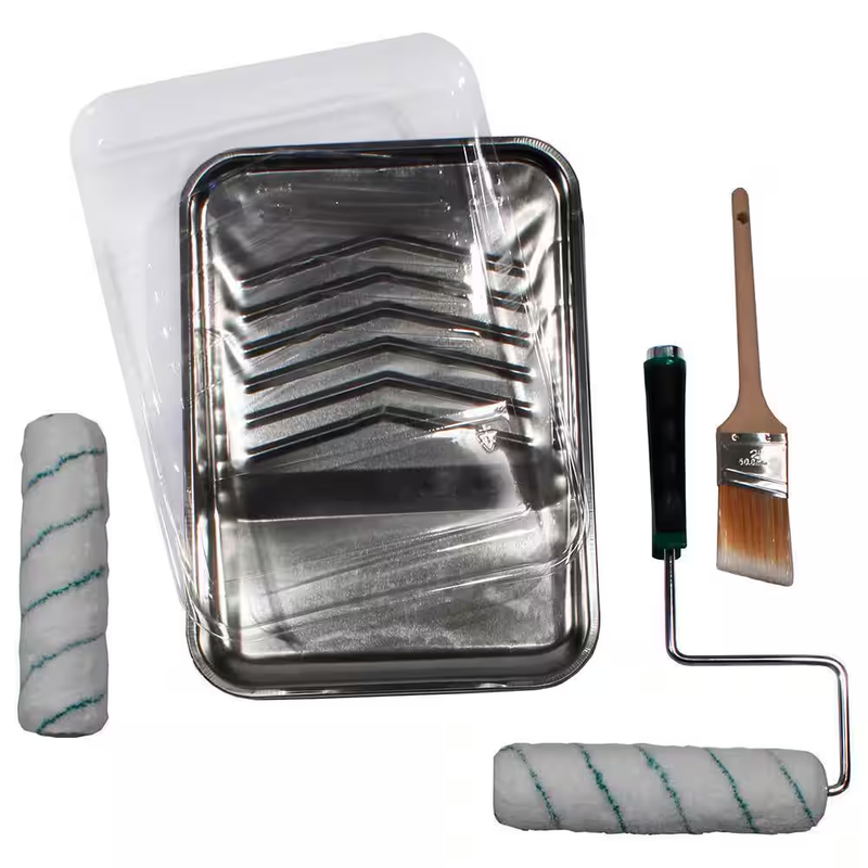 Paint Roller Kit Microfiber Tray Set Brush Frame Covers 6Pc Painting Tools