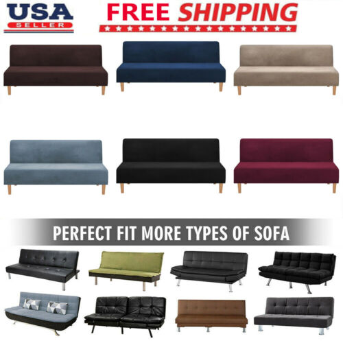 Futon Cover Armless Sofa Bed Cover Stretch Folding Couch Thick Velvet Slipcover