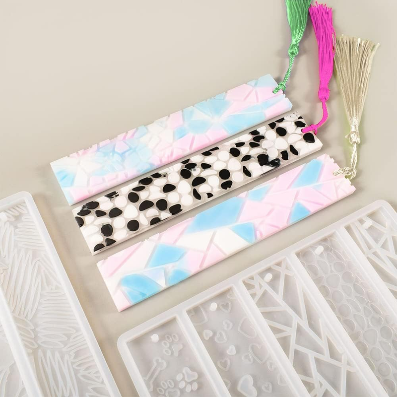 2 Pcs DIY Bookmark Resin Mold with 10 Different Design, Rectangle Silicone Bookm