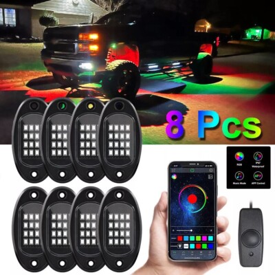 LED Rock Lights 12Pods RGB Offroad Music Wireless Bluetooth Underglow Neon Light