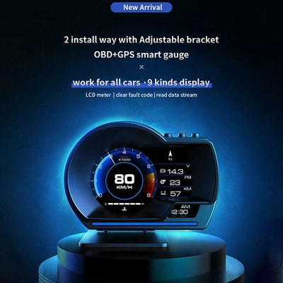 1 Car OBD2 GPS Multi-function Gauge Head-Up Display HUD Speedometer RPM Oil Temp