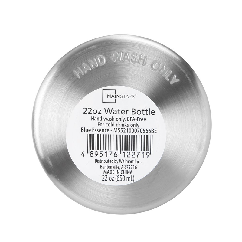 Mainstays 22Oz (22 Fluid Ounces) Blue Plastic Water Bottle with Strap and Stainl