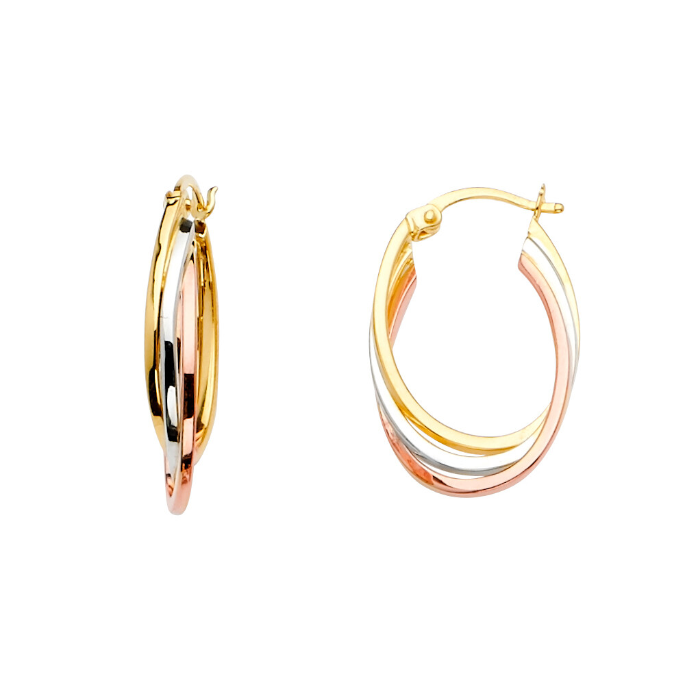 Pre-owned Tgdj 14k Tri Color Gold Hoop Earrings For Women