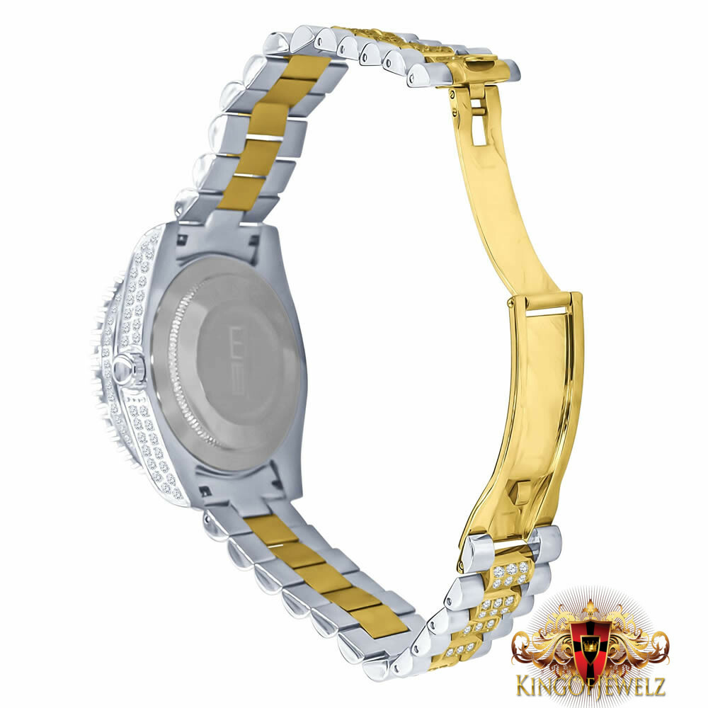Pre-owned Blingmaster 2 Tone White Gold Tone Stainless Steel Presidential Watch 41mm Simulated Diamond